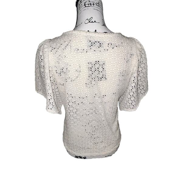 Madewell Texture & Thread Top Small Cream Short Sleeve Flutter Sleeve See Thru - Picture 3 of 6